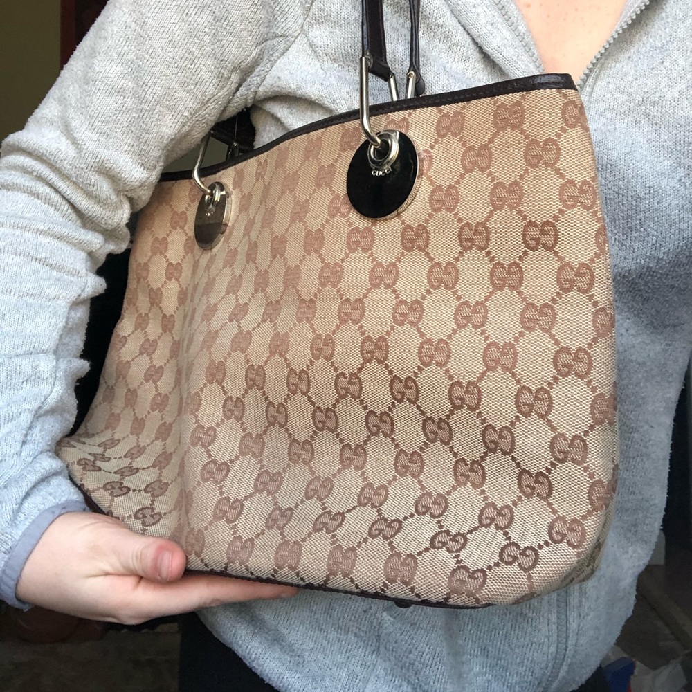 Authentic Gucci Beige XL GG Web Designer Purse